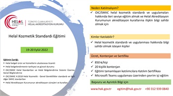 Helal Kozmetik Standardı Eğitimi (19-20 Eylül 2022)