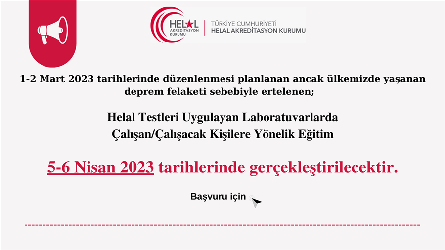 Helal Testleri Uygulayan Laboratuvarlarda Çalışan/Çalışacak Kişilere Yönelik Eğitim